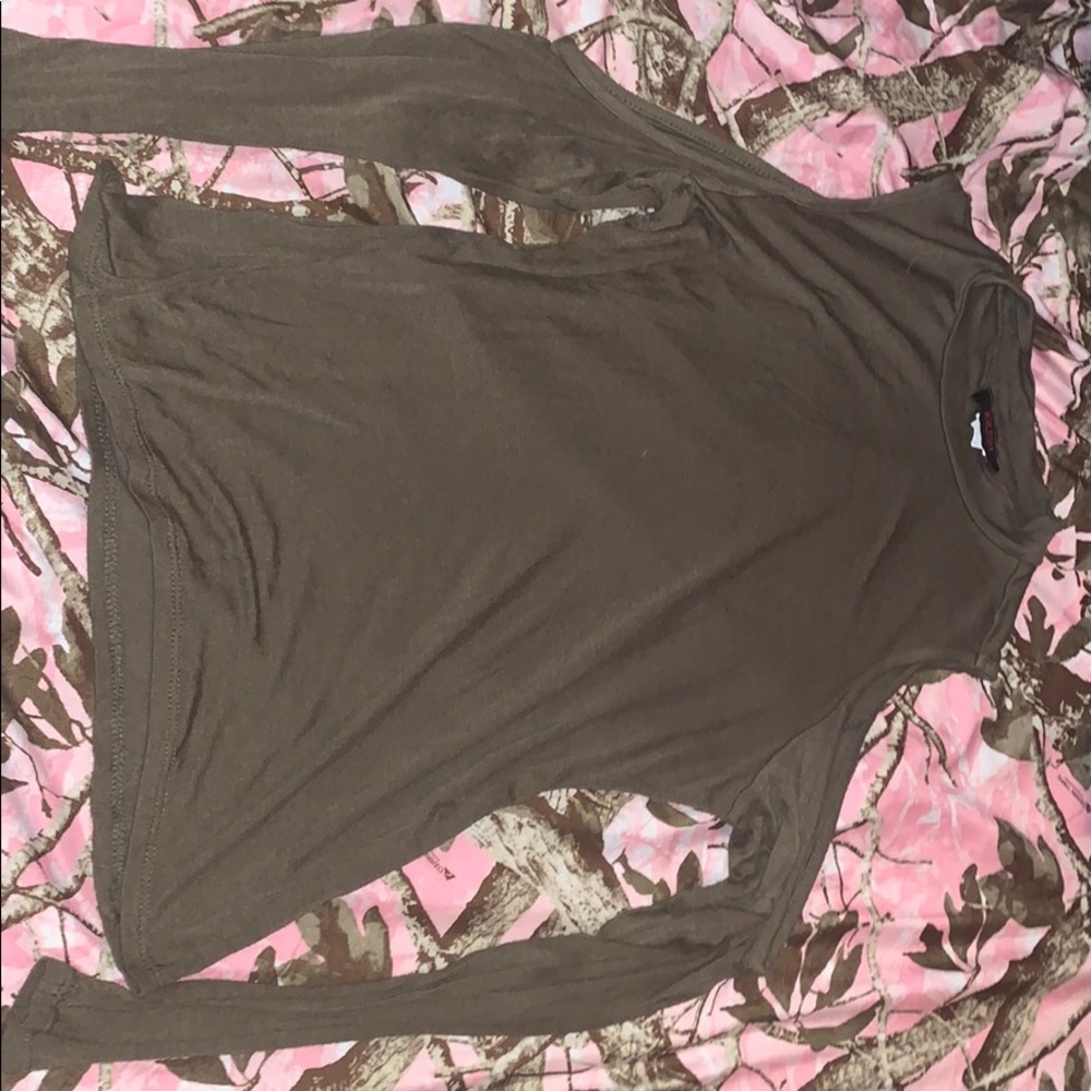 Army Green off the shoulder long sleeve shirt